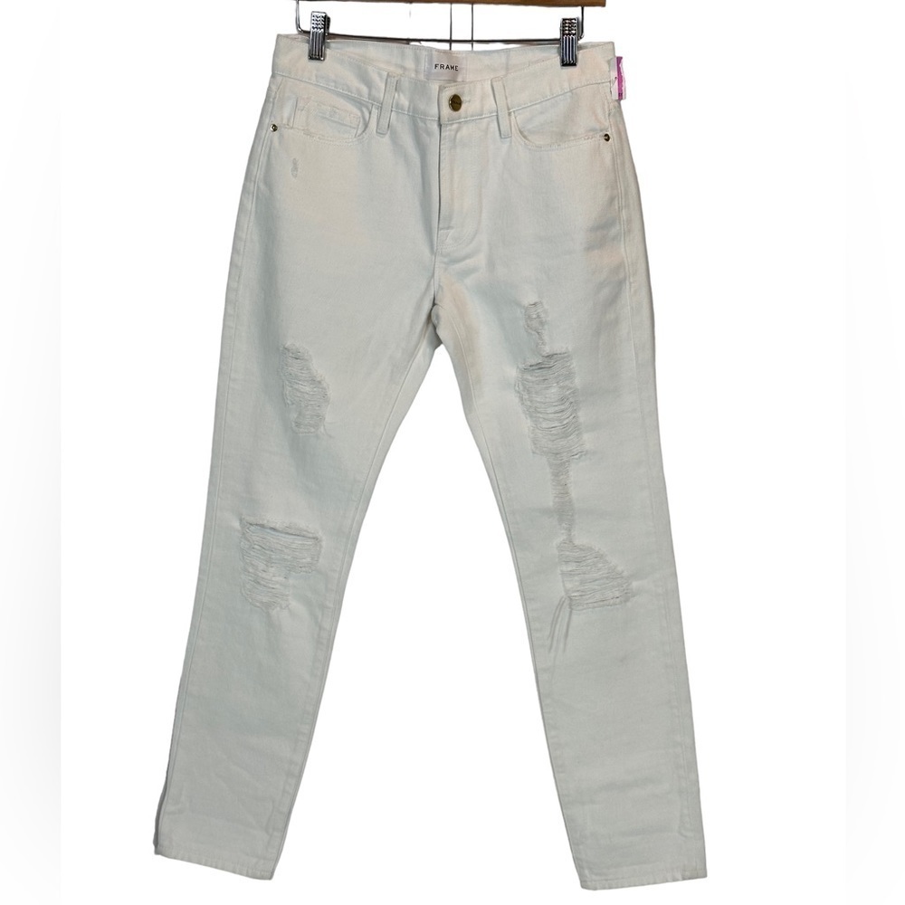 Frame Le Garcon Mid Rise Straight Fit Jeans - White - size 24